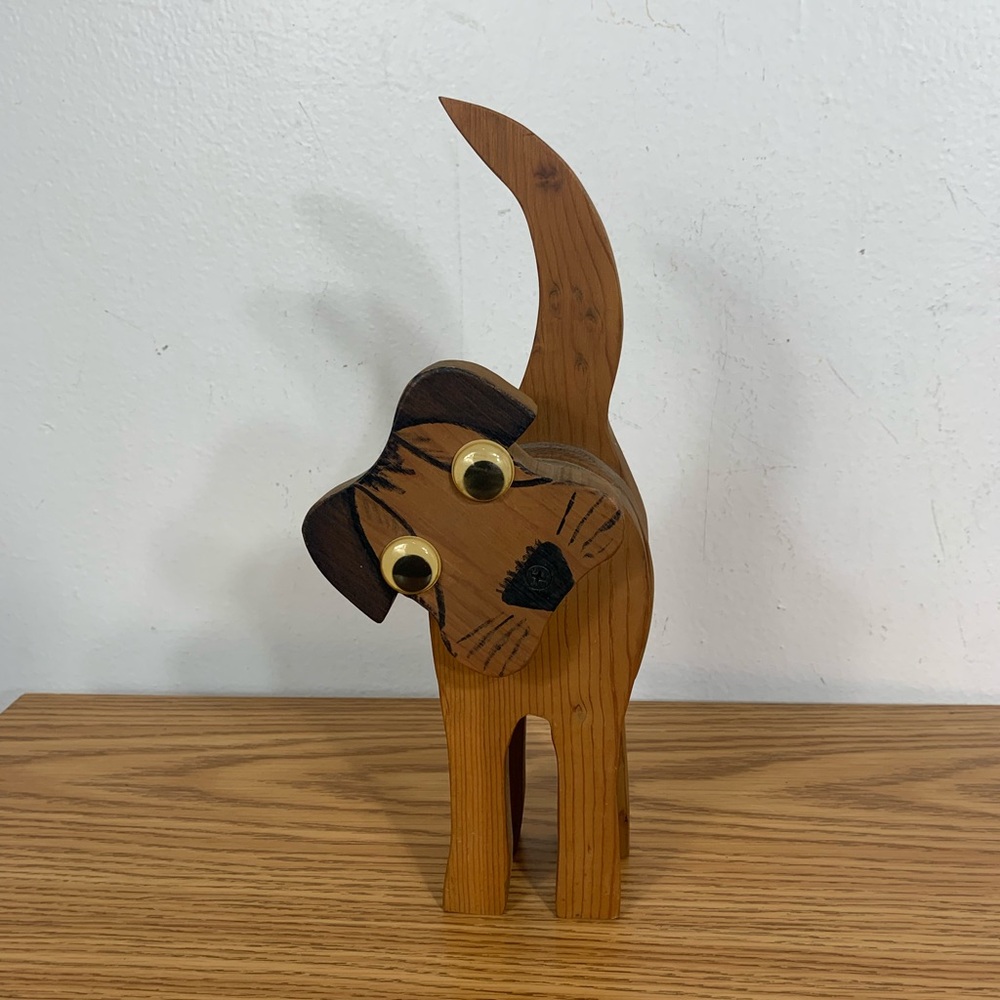 Folk Art Wooden Dog with Googly Eyes